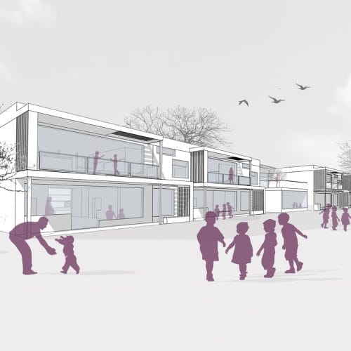 lostinarchitecture_Wettbewerb_Kindergarten ISTA3_Klosterneuburg, Spielbereich und Garten der einzelnen Gruppen