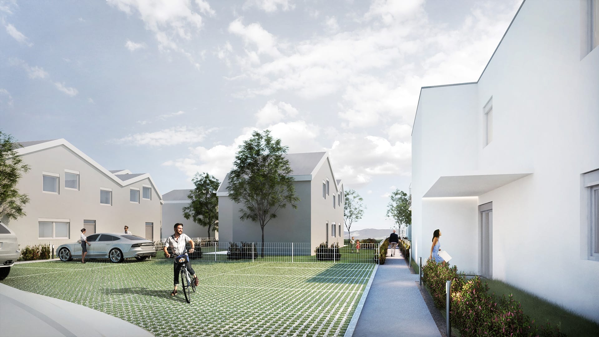 Wohnsiedlung im Burgenland, wobei die Haustypen an die Dorfstruktur angepasst wurde